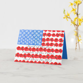 Cartão Memorial Day Flag Poppy Flowers God Bless USA