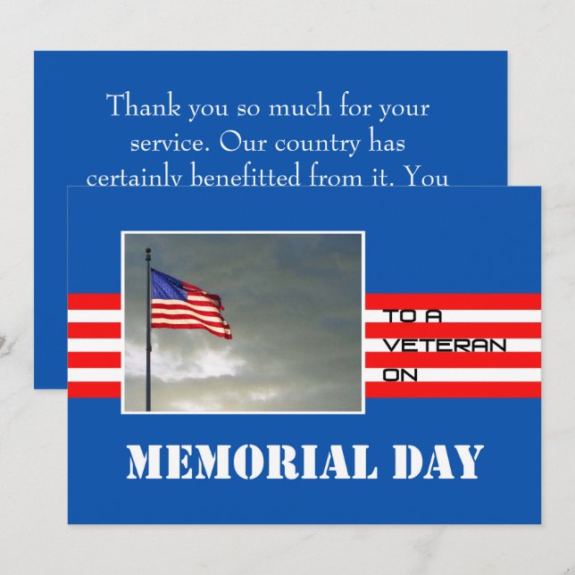 Cartão Memorial Day Thank You greeting to a Veteran (Frente/Verso)