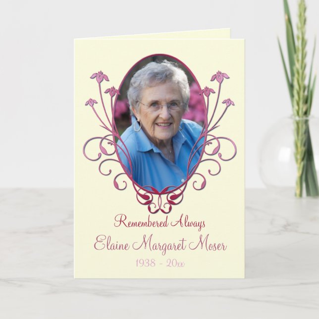 Cartão Memorial de Ivory e Burgundy com Foto (Frente)