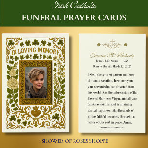 Cartão Memorial de Oração Funeral Irlandês Dourado