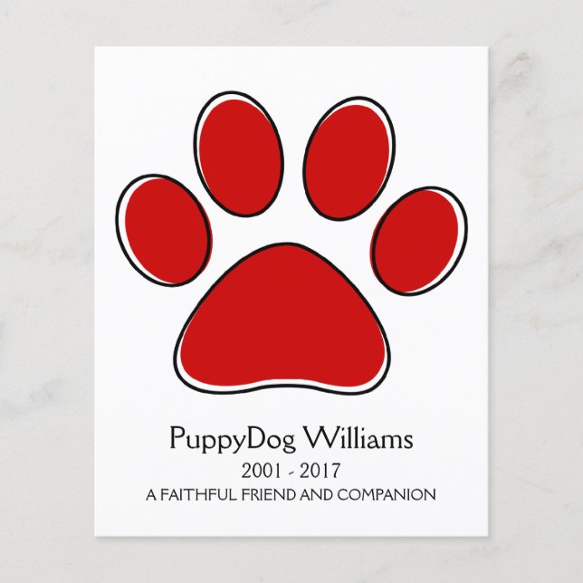 cartão memorial de perda de paw oddRex (Frente)