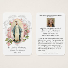 Cartão Memorial Fúnebre Católico Virgem Maria -