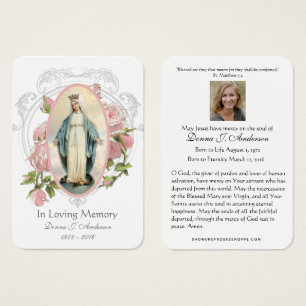 Cartão Memorial Fúnebre Católico Virgem Maria -