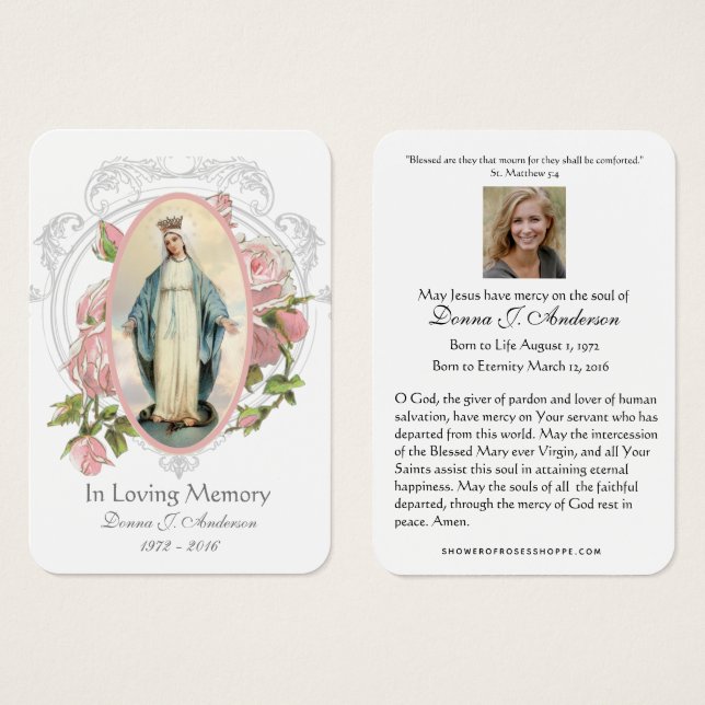 Cartão Memorial Fúnebre Católico Virgem Maria - (Frente & Verso)