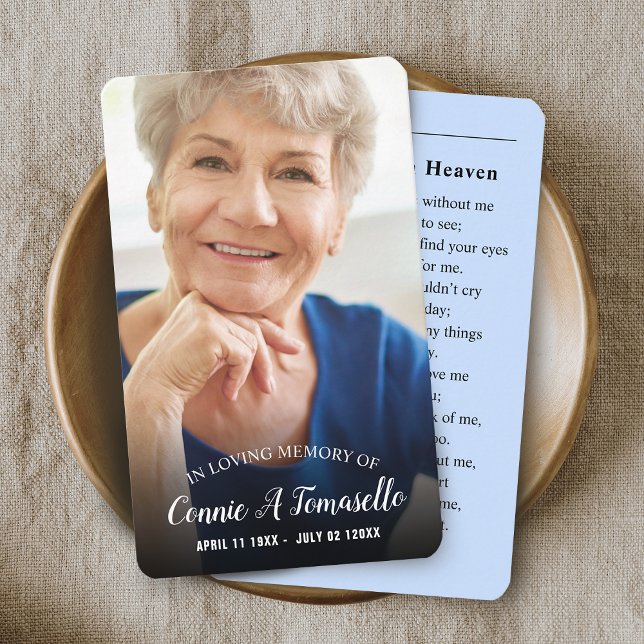 Cartão Memorial Funeral Personalizado de Simpatia  (Personalized Photo Sympathy Funeral Memorial Card with Letter From Heaven Poem)