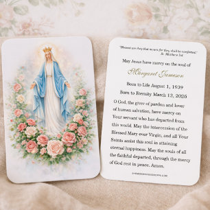 Cartão Memorial Funerário Católico Virgem Maria -