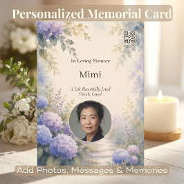 Cartão Memorial Personalizado de Hortênsias com Foto e QR