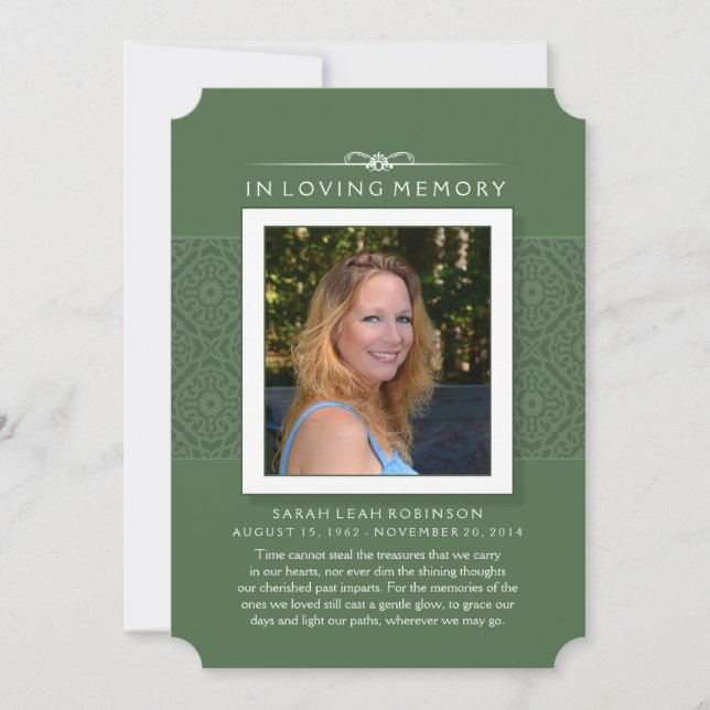 Cartão Memorial - Verde Elegante - Poema da Vida (Frente)