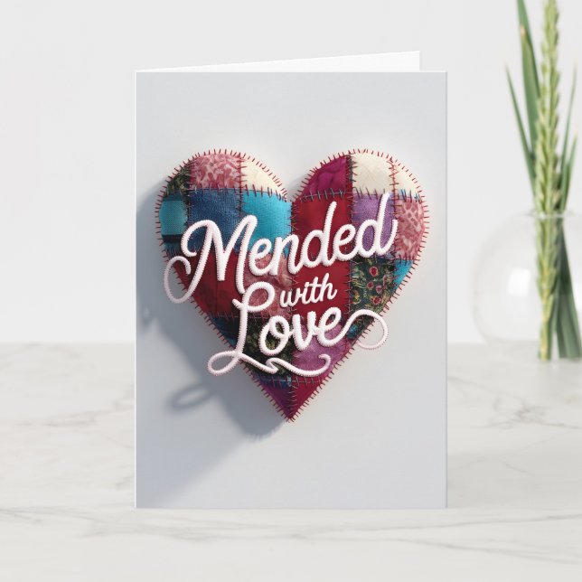 Cartão Mended with Love Greeting Card – Patchwork Heart  (Frente)