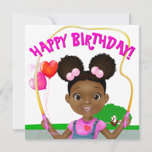 Cartão Menina Afro-Americana Pulando Corda de Aniversário
