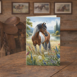 Cartão Menina Amante de Cavalos, Feliz Aniversário