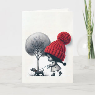 Cartão Menina Andando Seu Cachorro