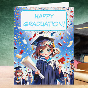 Cartão Menina Anime Fofa Feliz Formatura