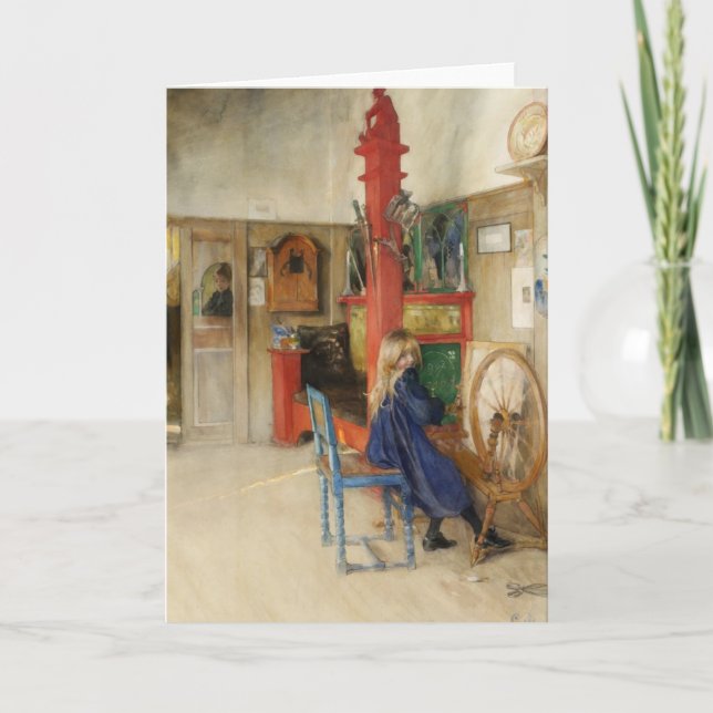 Cartão Menina Antiga numa Roda de Fiar (Frente)