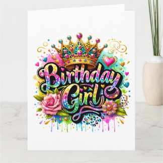 Cartão Menina Colorida de Aniversário Real