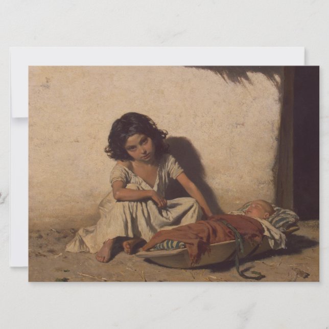 Cartão Menina com bebê (Pobre Criança da Rua) (Frente)