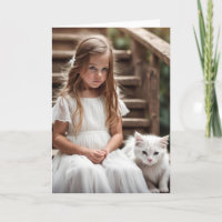 Menina com Gato Branco para o Aniversário