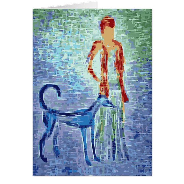 Cartão Menina com trabalhos de arte do galgo (Frente)