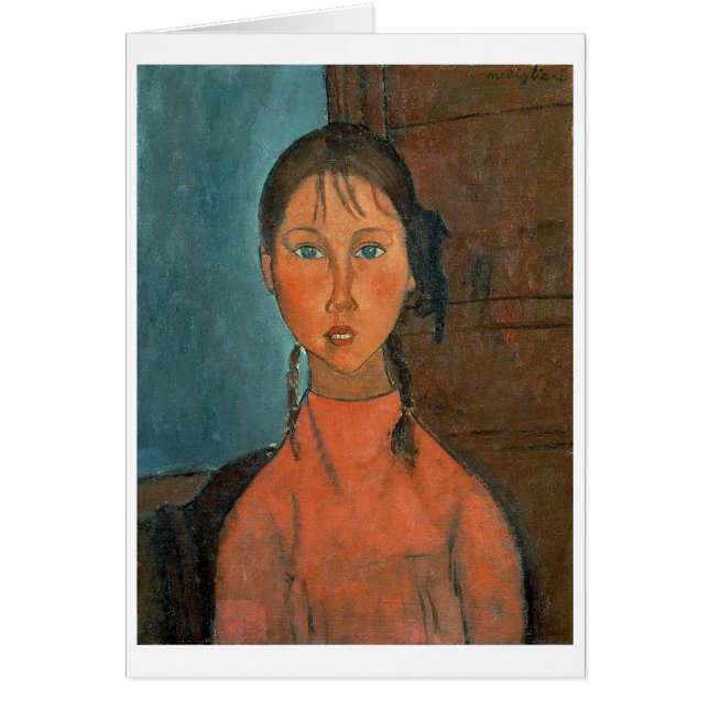 Cartão Menina com tranças, c.1918 (óleo em canvas) (Frente)