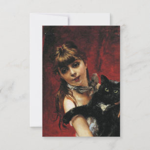 Cartão Menina com um Gato Preto nos Braços