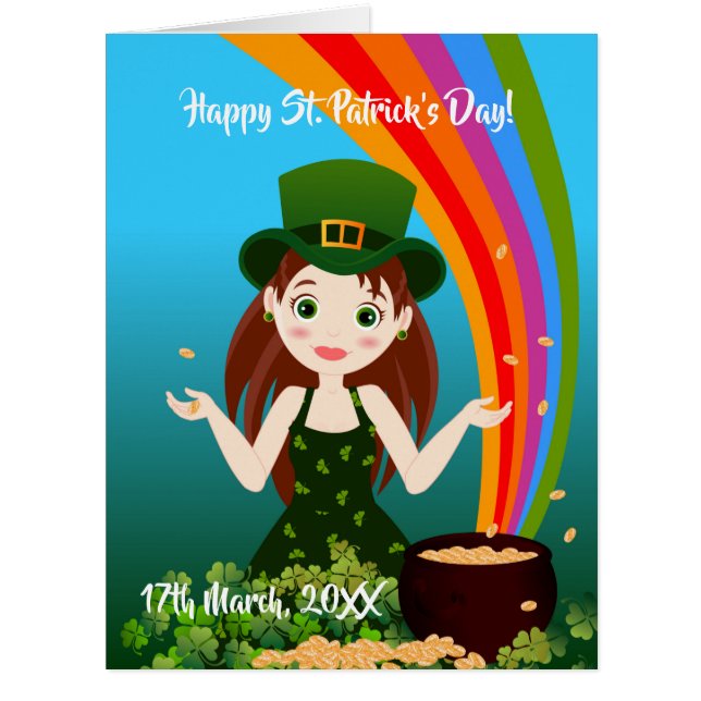 Cartão Menina comemora seu aniversário em Saint Patrick (Frente)