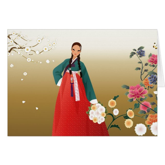 Cartão Menina coreana no verão (Frente horizontal)