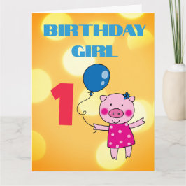 Cartão Menina customizada de 1º Aniversário Porca