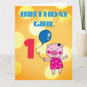 Cartão Menina customizada de 1º Aniversário Porca