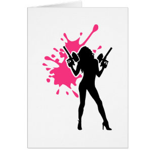 Cartão Menina da mulher do respingo do Paintball