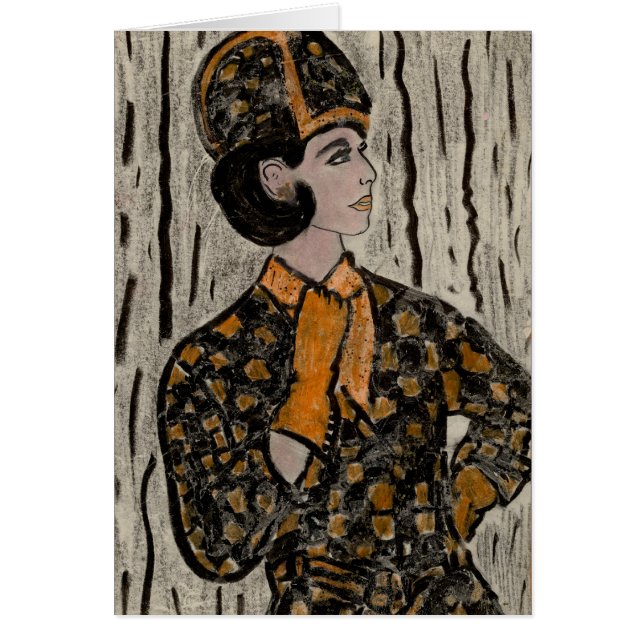 Cartão Menina da parte alta da cidade retro (Frente)