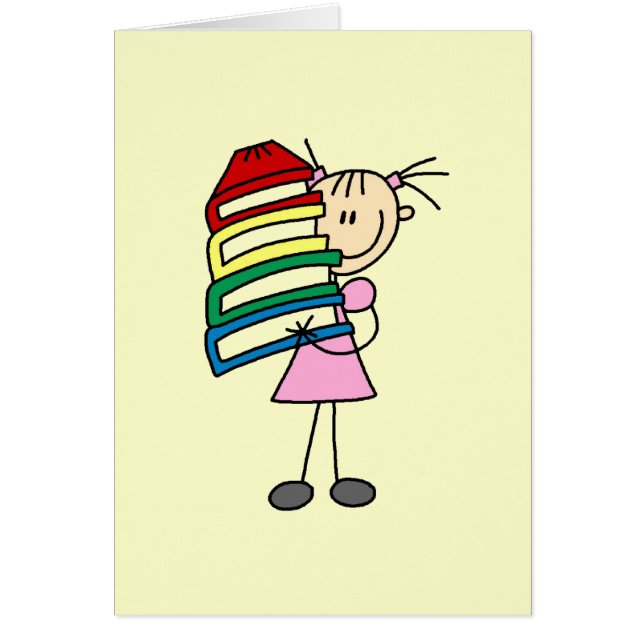 Cartão Menina da vara com livros (Frente)