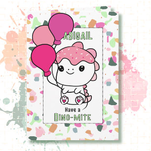 Cartão Menina de 3 anos de idade Dinosaur Cartoon Adoráve