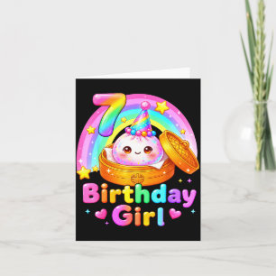 Cartão menina de 7 anos fazendo aniversário dumpling kawa