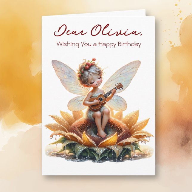Cartão Menina de Animação Bonita com Ukulele no Aniversár (Criador carregado)