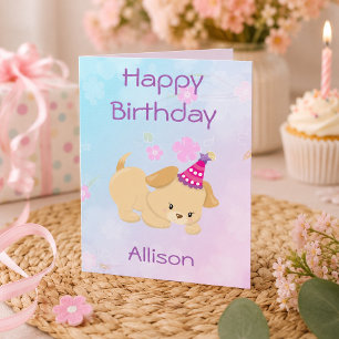 Cartão Menina de Aniversário Cachorrinho Bonito