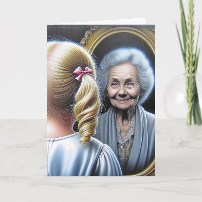 Cartão Menina de Aniversário e Velha Senhora (Frente)