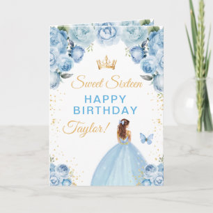 Cartão Menina de Cabelo Castanho Azul Aniversário de Deze