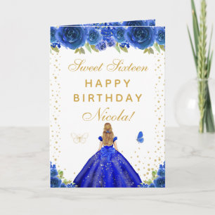 Cartão Menina de Cabelo Loiro Floral Azul Doce Dezesseis