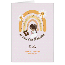 Cartão Menina de Cabelo Marrom, Justa e Sagrada Comunhão 