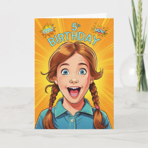 Cartão Menina de Cabelo Vermelho de 5 Anos Estilo Pop Art