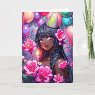 Cartão Menina de Cores do Aniversário do Animo