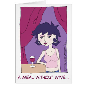 Cartão Menina de desenho animada de vinho tinto engraçad