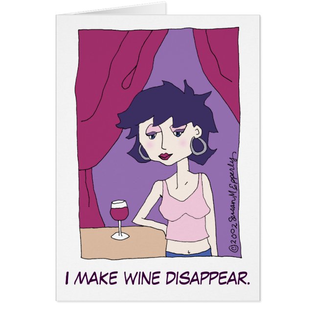 Cartão Menina de desenho animada de vinho tinto engraçado (Frente)