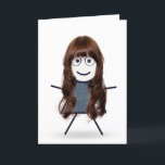 Cartão Menina de desenho de palito de aniversário para ir<br><div class="desc">Menina de desenho de palito fofa com cabelo comprido,  óculos e um vestido azul de ganga em um fundo branco para o aniversário da irmã.</div>