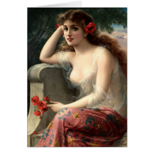 Cartão Menina de Emile Vernon com uma papoila