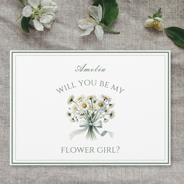 Cartão Menina de Flor de Arco Personalizada Elegante do D (Pop the question to your flower girl with this charming daisy card, personalized with her name.)