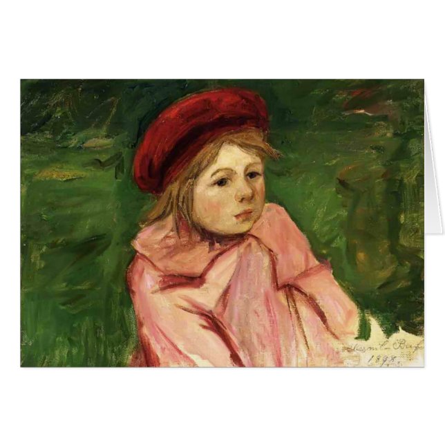 Cartão Menina de Mary Cassatt- em uma boina vermelha (Frente Horizontal)