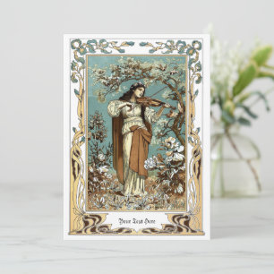 Cartão Menina de Nouveau da arte do vintage que joga o