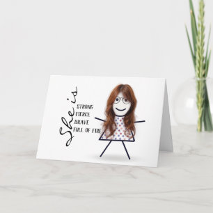 Cartão Menina de Palito com Cabelo para Aniversário da Ma