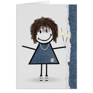 Cartão Menina de palito de aniversário com faíscas